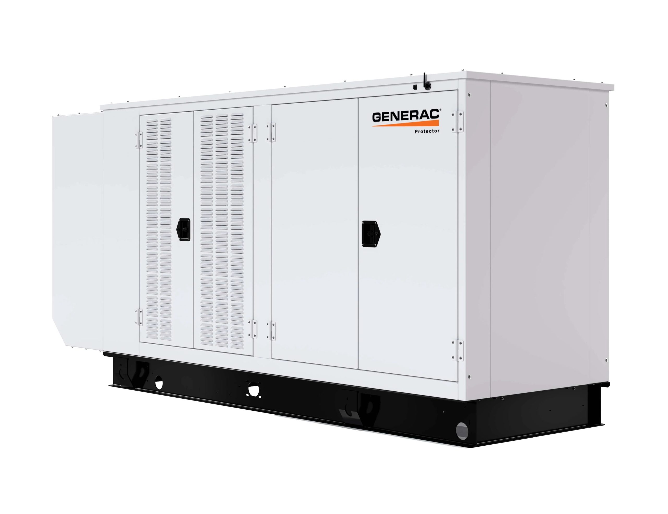 Generac Protector Series 130kW commercial backup generator in a white weather-resistant enclosure, designed for large-scale industrial and business standby power