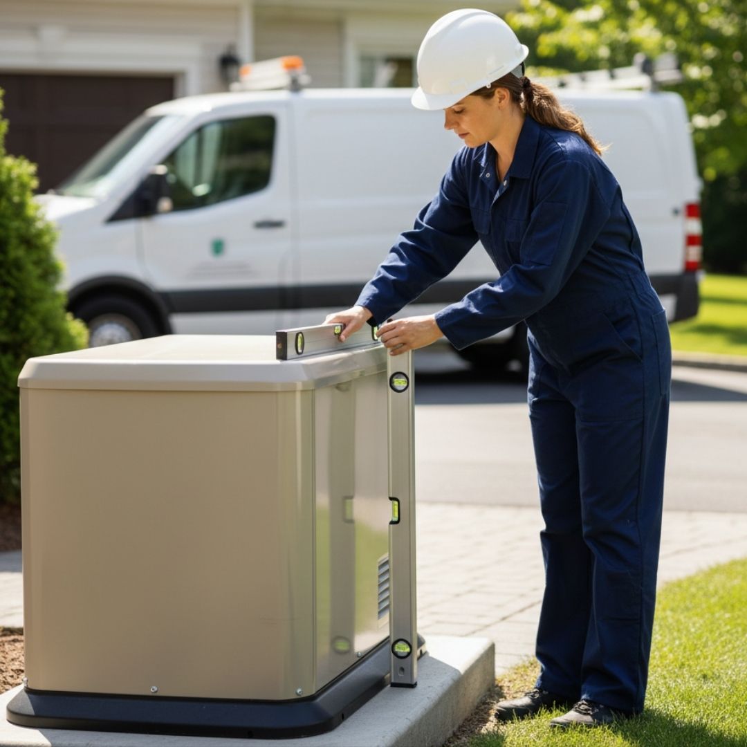 technician inspecting generator