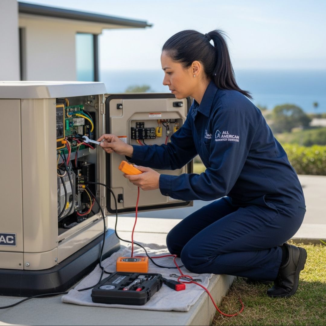 technician servicing generator