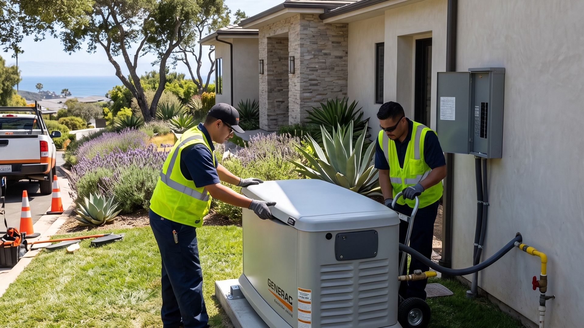 A Generac generator installation team.