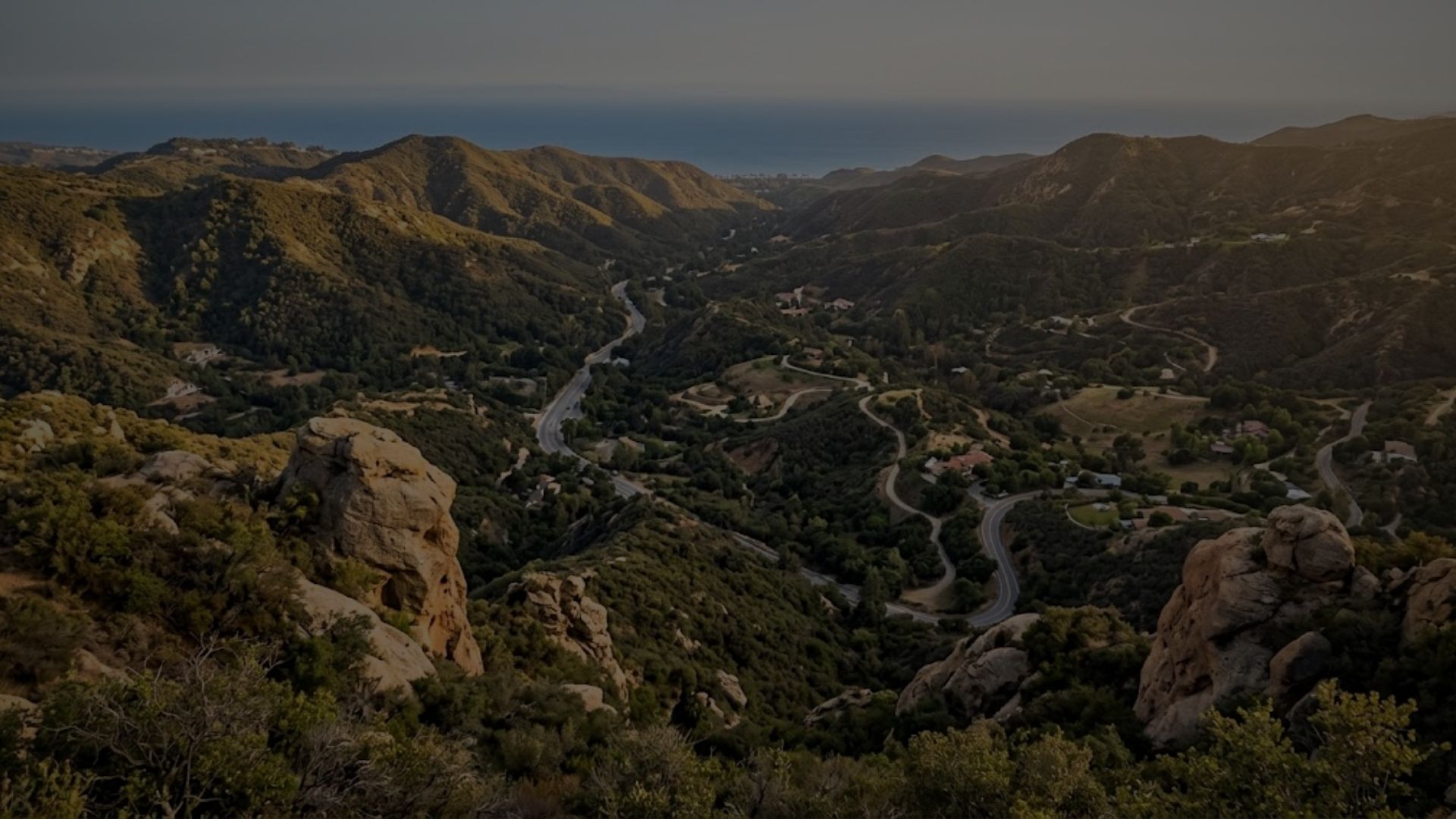 wide-angle landscape shot of the Topanga canyon area